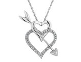 1/10 Carat (ctw I-J, I2-I3) Double Heart & Arrow Pendant Necklace in Sterling Silver with Chain